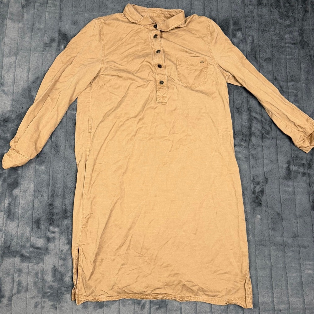 Tommy Hilfiger Tan Khaki Cotton Viscose Henley Shirt Dress Size 12 Long Sleeve